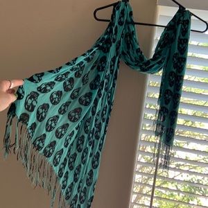 Skull scarf pashmina aqua turquoise silk blend